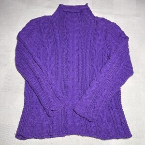 Lauren Ralph Lauren Cable Knit Sweater Womens Large Mock Roll Neck Cotton Blend